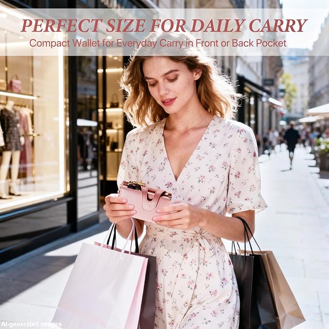 Small Card Wallet Women: Rfid Leather Smart Pop Up Wallets | Ladies Mini Card Holder Slim Minimalist with Zipper Coin Pocket ID Window - Gifts for Wife Mother on Anniversary Birthday