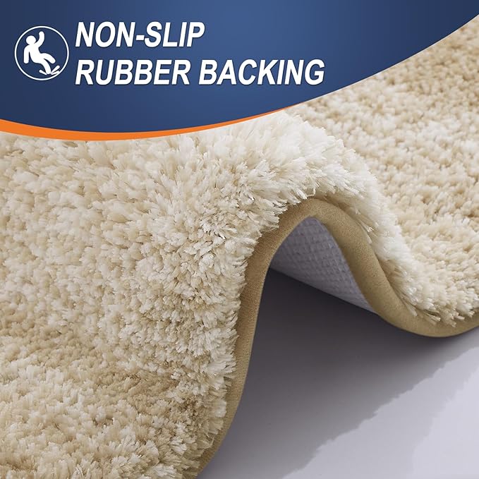OLANLY Bathroom Rug Set 2 Piece, Soft Absorbent Microfiber Bath Mats and U-Shaped Contour Toilet Rug, Non-Slip, Machine Wash Dry, Plush Shaggy Bath Mats for Bathroom (24"x16"+U24 x20, Tan)