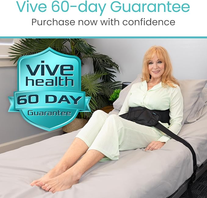 Vive Bed Restraints for Elderly Dementia Patients - Safety Belt for Wheelchair & Bed - Fall Prevention Device for Seniors - Adjustable Strap and Cushioned Waist Belt for Hospital Caregivers