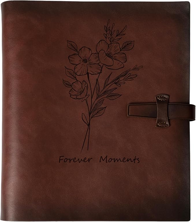 Photo Album 4x6 300 Photos, Genuine Leather Photo Albums with Writing Space with 30 Writing Paper, Travel Family Wedding Kids Graduation Ultrasound Baby Picture Album Scrapbook Photo Album（Flower）