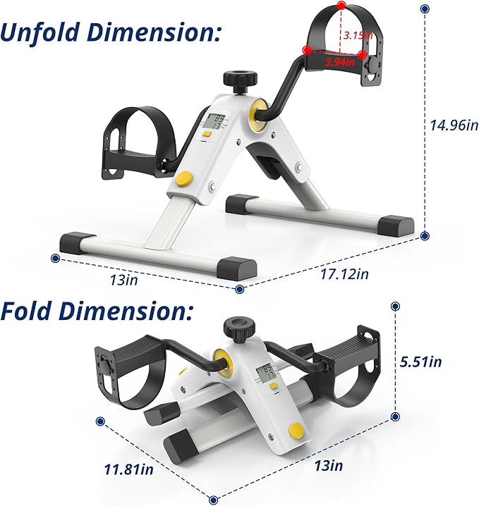 Folding Exercise Bike Pedal Exerciser Portable Desk Bike with LCD Display for Arms and Legs Workout