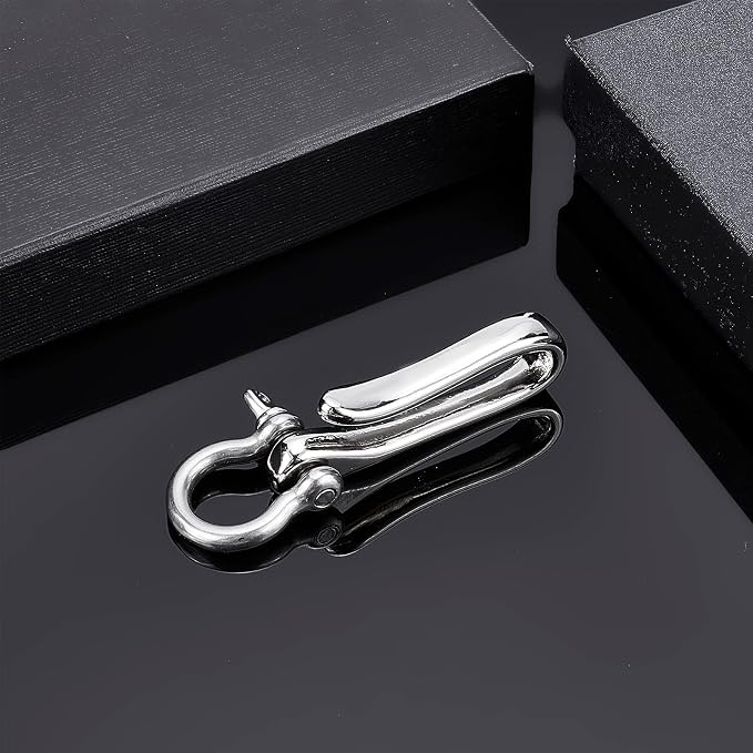 PH PandaHall 1pc U Shape Hook Keychain Brass Solid Keychain Hook D-Ring Anchor Shackle Clasps Silver Key Buckle Belt Wallet Clip Holder for Women Men Wallet Key Chain Badge