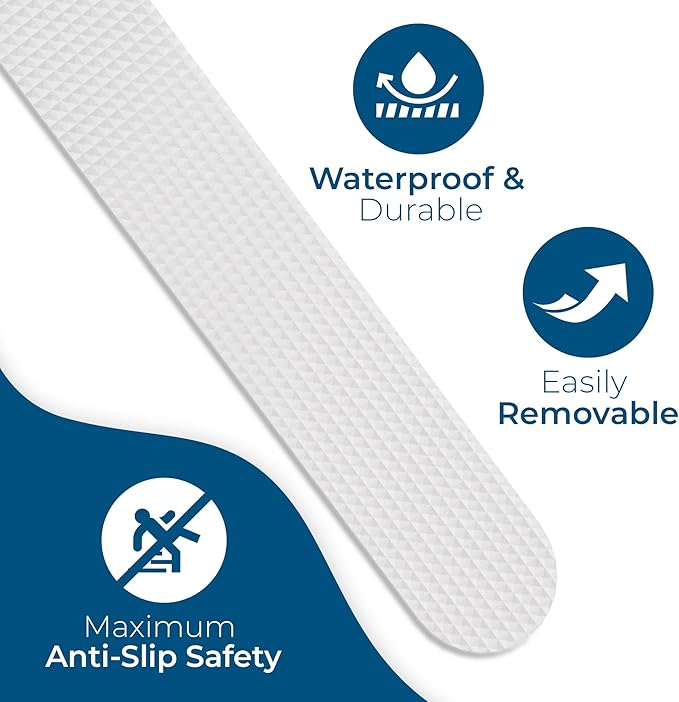 Anti-Slip Shower Stickers - Help Reduce Slipping in Bathtub & Shower, Clear Non-Slip Bath Strips, Strong Adhesive Bathtub Appliques Suitable for Homes with Kids, Adults & Seniors - 24 Pcs - Homergy