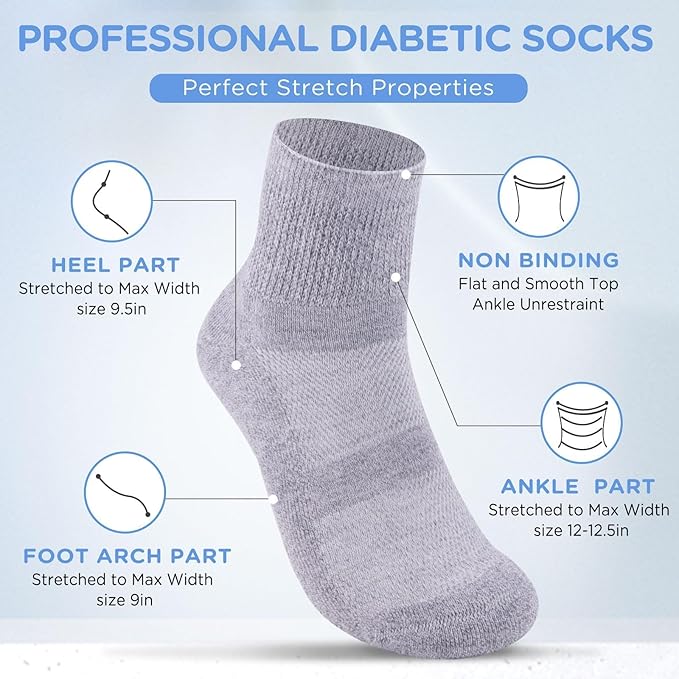 Bulinlulu Bamboo Viscose Diabetic Socks, 6 Pairs Non Binding Ankle Socks, Reinforced Toe, Size 6-9/9-11/13-15