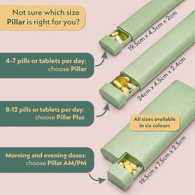 Pillar AM/PM Pill Box Organizer Two Times a Day | Aesthetic 7 Day Tablet Organizer 2 Times A Day | Beautiful Weekly Pill Box for Day and Night Medication (Slate Grey)
