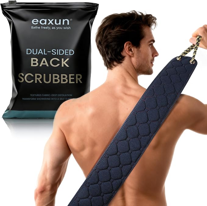eaxun 38.5 Inch Exfoliating Back Scrubber with Dual Handles for Shower | Dual-Sided Bath Washer for Deeper Cleansing, Full Back Coverage Exfoliator without Straining for Men & Women