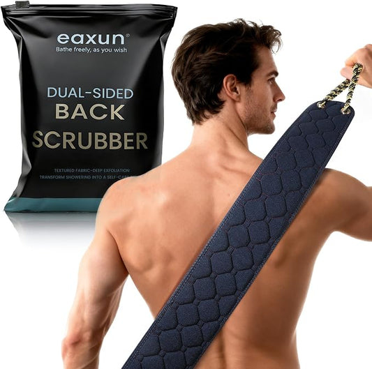eaxun 38.5 Inch Exfoliating Back Scrubber with Dual Handles for Shower | Dual-Sided Bath Washer for Deeper Cleansing, Full Back Coverage Exfoliator without Straining for Men & Women