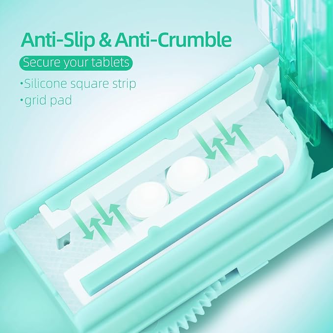 DUBSTAR Pill Cutter Splitter for Small and Tiny Pills, Multiple Pill Cutters for Small or Large Pills, Adjustable Pill Splitter with Centering Device and Blade Guard for Multi Tablets (Cyan)