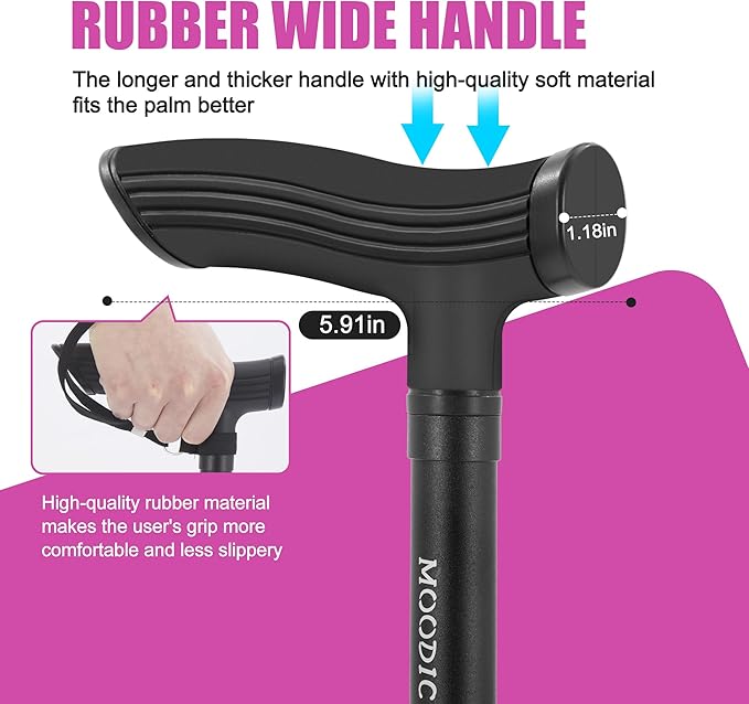 Walking Canes for Tall Men Women 6 ft 1 in and Above. Foldable; Adjustable; Comfortable Grip and Sturdy Base Extra Long Cane Easy to Travel (Plus&Black)