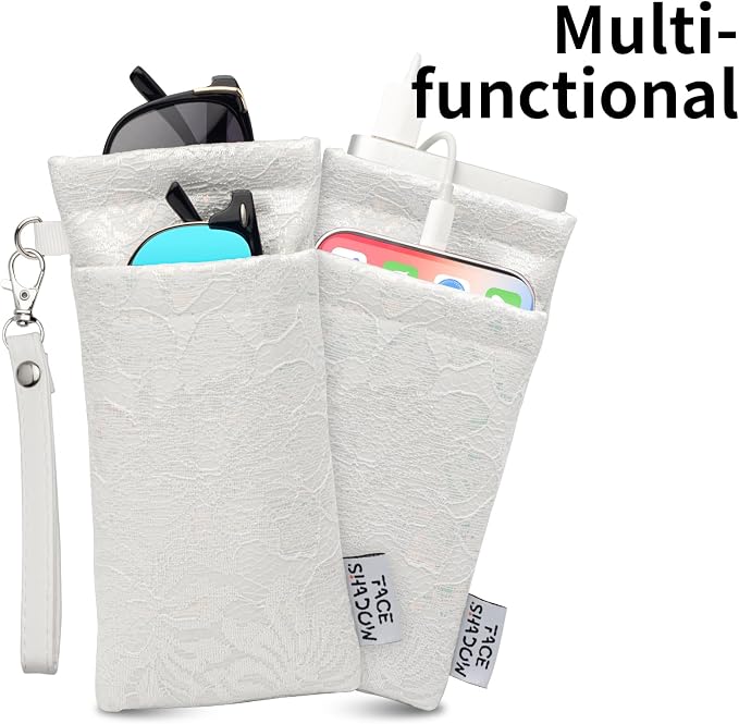 Face Shadow Double Glasses Case Soft Eyeglass Case For Women Men Squeeze Top Sunglasses Case With Cleaning Cloth