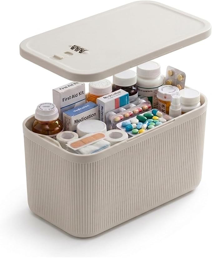 Upgraded Medicine Lock Box with Combination Lock, 3L Bigger Volume, Deeper Interior Height, Lockable Storage Box for Medication, Vitamins, First Aid, Phones, Snacks for Home Fridge Dorm Office
