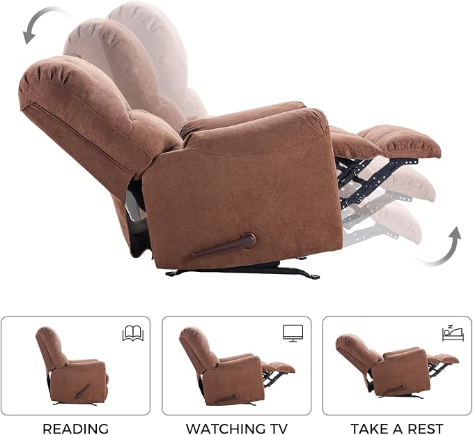 Rocker Recliner Chair for Adults Set of 2,Manual Recliner Chair with Overstuffed Backrest and Armrests, Soft Fabric Manual Rocking Reclining Sofa for Living Room,Brown