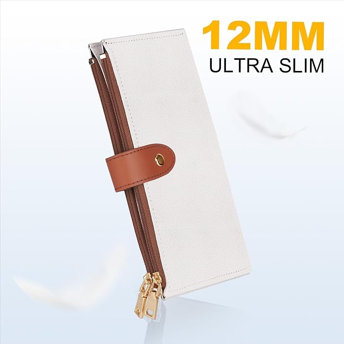 Travelambo Leather Wallets for Women Slim RFID Blocking Bifold Credit Card Holder Wallet | Large Capacity, 16 Card Slots & ID Window, 2 Zipper Pockets, Dual Snap Closure, Slim Lightweight, RFID Privacy Protection