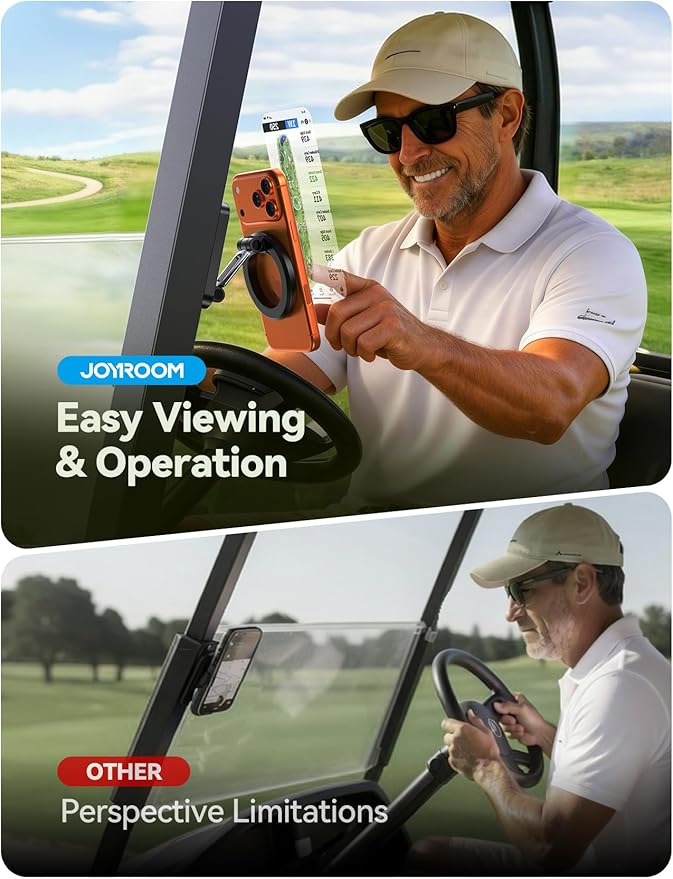 JOYROOM Upgraded Double-Fold Magnetic Golf Cart Phone Holder | Golf Gifts for Men Him Golfers dad, 2026 Golf Cart Accessories Compatible with MagSafe iPhone 17-12 for Club Car, Silver