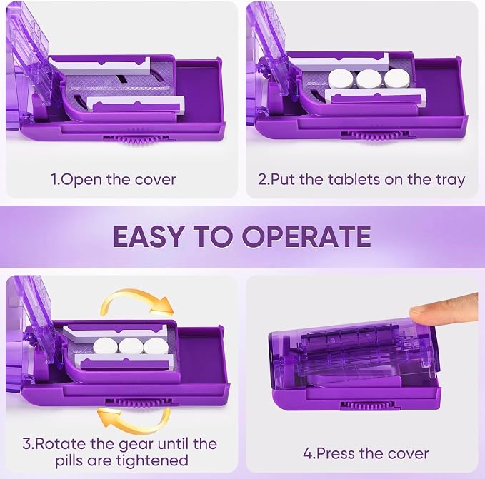 Multiple Pill Cutter for Small or Large Pills, Adjustable Pill Splitter for Multi Tablets, Stainless Steel Cutting Blade and Blade Guard (Purple)