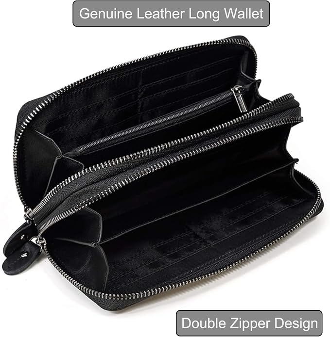 Genuine Leather Long Wallet for Men, Large Capacity Purse Clutch Bag Handbag Checkbook Cash Credit Cards Phone Holder | Large Capacity