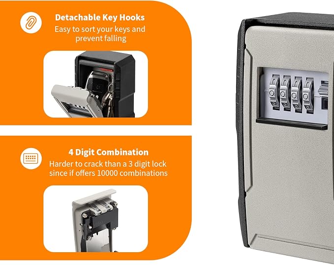 UPGRADE Extra Large Capacity Key Lock Box, Weatherproof Wall Mount Key Box for Car Keys, Fob, House Keys, Key Safe Security Storage Lock Box for Indoor, Outdoor, Garage, Garden, Store (2 Pack, Black)
