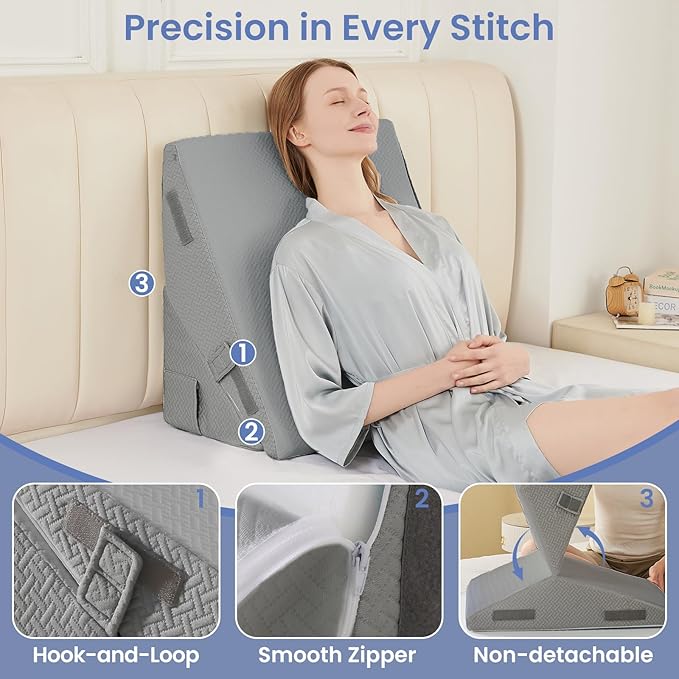 Sasttie Wedge Pillow for After Surgery, Adjustable Bed Wedge Pillow Headboard for Acid Reflux, Sleeping, Neck & Back Support, with Removable Cover, Dark Grey