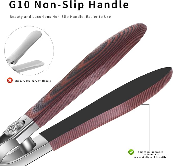Professional Stainless Steel Cuticle Nippers for Manicurists, Safe Lock Cuticle Trimmer with G10 Non-Slip Handle and Splash Guard for Salon and Travel (Oval Red D)