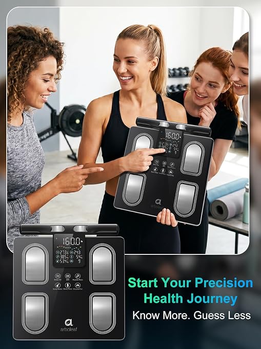 Arboleaf Smart Scale with Handle Display - 8-Electrode Body Pod Fat Scale, 50+ Metrics (BMI, Muscle, Visceral Fat), Bluetooth Scale for Body Weight, Unlimited Users, Home & Gym 400lbs, Black