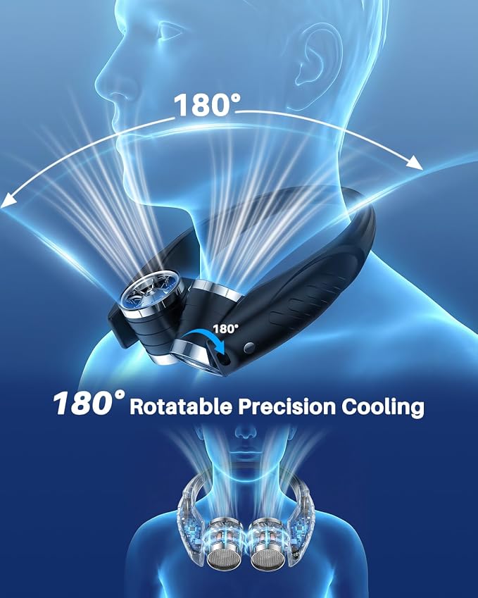 Ausic Portable Neck Fan, Personal Neck Fan with Dual High Speed Turbo Vents, 6000mAh Outdoor Cooling Fan Blow Cold Air, Wearable Rechargeable Travel Fan for Outside Cruise Camping Beach Golf Gifts