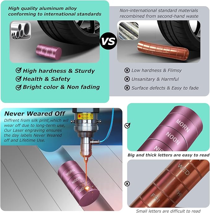 Aluminum Alloy Waterproof Pill Organizer 3 Times a Day,Moisture Proof Metal Pill Case,Small Daily Pill Holder for Purse,Portable Travel Pill Box Container to Hold Vitamins,Med, Supplements【Rose Gold】