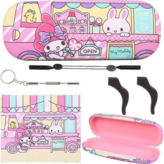 ADBGV Cute Stylish Hard Shell Eyeglasses Cases Protective Case Storage Box With Glasses Cloth Eyeglass Strap for Girl Teen