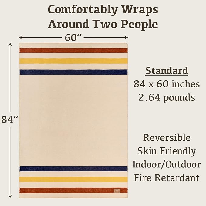 Chubbuck 100% Wool Blanket Camping (60" x 84") - Large Warm Blankets for Camping, Emergency, Outdoor Concerts and Home Use - Reversible, Fire Retardant Blanket, Warm Blankets for Winter (Lighthouse)