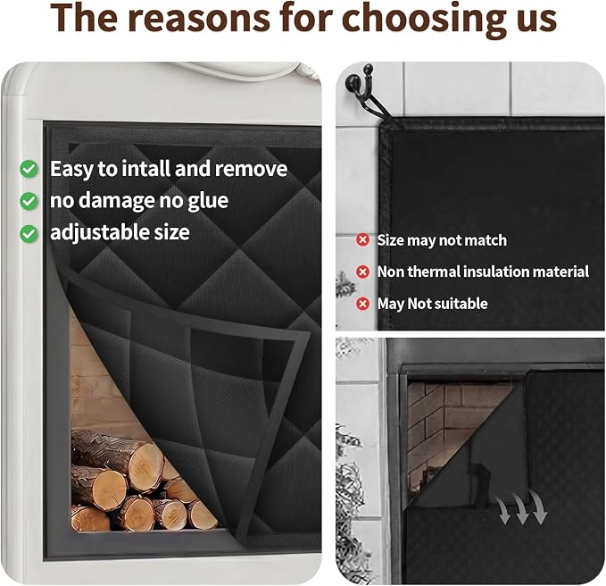 Magnetic Fireplace Draft Cover, Fireplace Blocker Blanket Save Energy, Indoor Fireplace Draft Stopper for Winter Heat Loss and Summer Cooling, Fireplace Insulation Cover for Iron Frame 36 x 32
