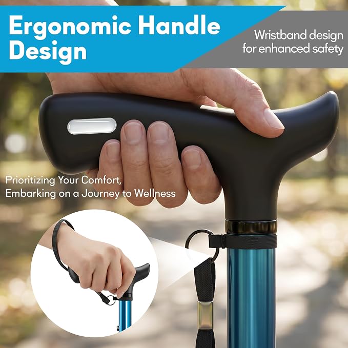 Foldable Walking Cane for Men & Women, Lightweight Aluminum Adjustable Cane with Ergonomic Handle, Non-Slip Rubber Base, Walking Sticks for Seniors Balance,Collapsible Cane for Assistance Travel