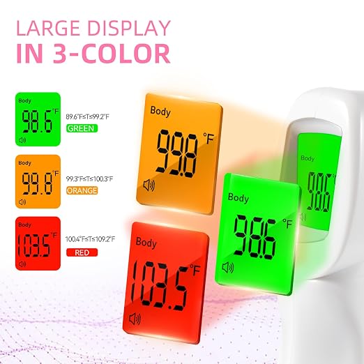Non-Contact Forehead Thermometer for Baby, Kids & Adults | 3-in-1 thermometer, 1s accurate reading, body/object/room temp, fever alert & silent mode