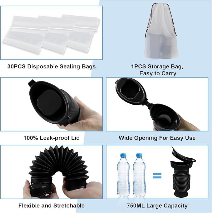 Pee Bottles for Men,Portable Urinal for Men,Collapsible Urine Bottle 750ML | Car Urinals for Men and Women,Emergency Urinal Bottle Shrinkable Pocket Toilet for Travel,Camping,Traffic Jam,Road Trips