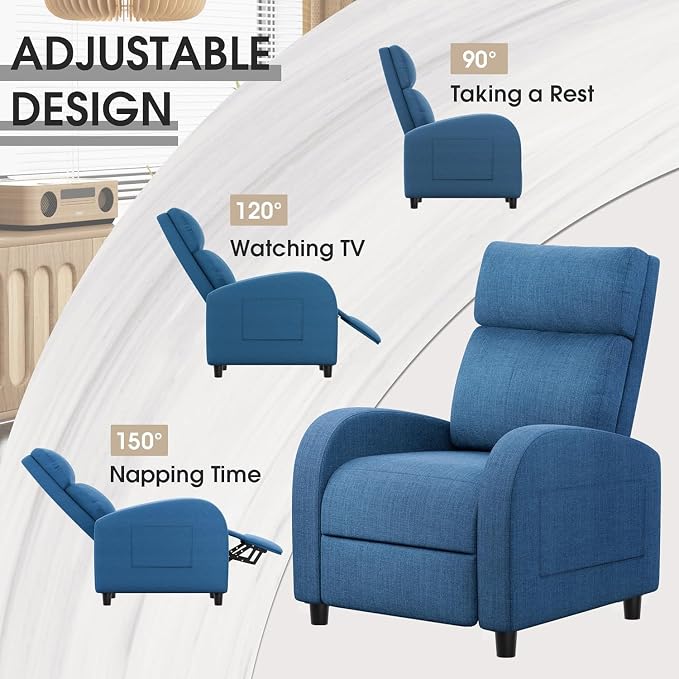 Homall Recliner Chair, Recliner Sofa Fabric for Adults, Blue Recliners | Home Theater Seating with Lumbar Support, Reclining Sofa Chair for Living Room