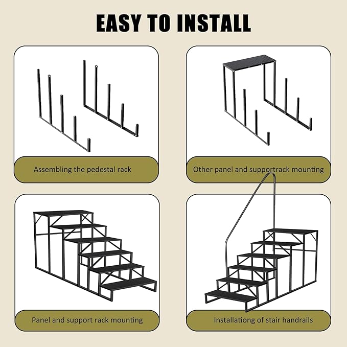 Step Ladder, Step Stool with Handle, Heavy Duty Pool Ladder Above Ground 660Lbs, Camper Steps Outdoor Steps RV Stairs for Reaching High, Portable Home Stairs for Travel Trailer (6 Step, Single Handle)