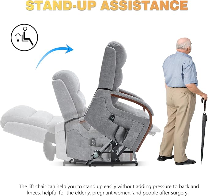 Trustyue Power Lift Recliner Chair, 180° Lay Flat Recliner, Lift Chair with Massage and Heat, Standing Assistance, Living Room Chair for Elderly People Chenille, Grey