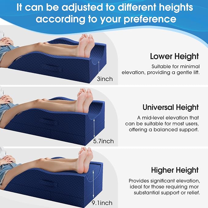 TranquilRelax Leg Pillow, Leg Elevation Pillow with Pad and Memory Foam, Height Adjustable Bolster Pillow for Legs, Leg Pillow Elevation Blood Circulation, for Post-Surgery, Full Blue