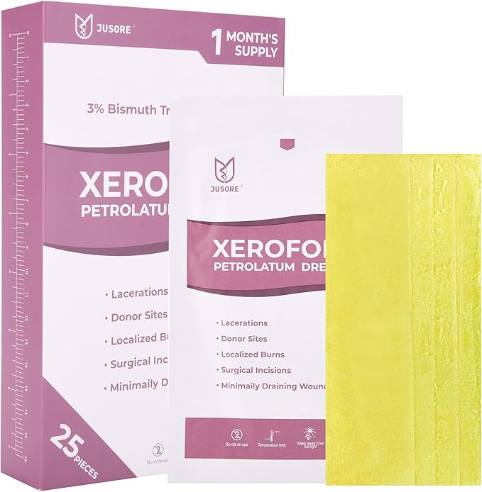 JUSORE Xeroform Petrolatum Dressing 5"x9" - 25 PCs, Non Stick Gauze Pads | Soft Mesh Xeroform Would Dressing for Wound Care, Surgical Incisions, Burns, Lacerations & Skin Grafts