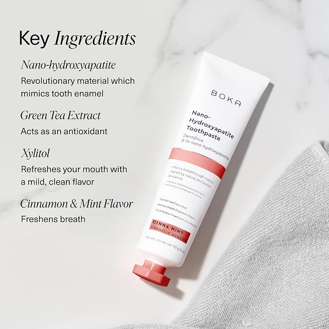 Boka Fluoride Free Toothpaste, Nano Hydroxyapatite Toothpaste, Appropriate for Sensitive Teeth - for Adult Oral Care - Cinnamon Mint Flavor, 4 Fl Oz 3Pk