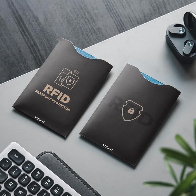 VULKIT RFID Blocking Sleeves 4 Passport Holders, Anti-Theft RFID Blocker Sets Travel Essentials Fits Bags & Purses