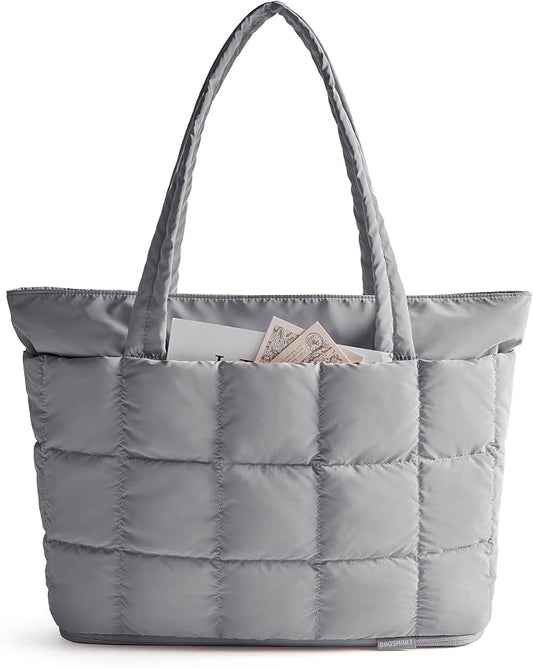 BAGSMART Expandable Tote Bag for Women, Puffer Work Tote Handbag, Quilted Carry On Bag for Travel Gym