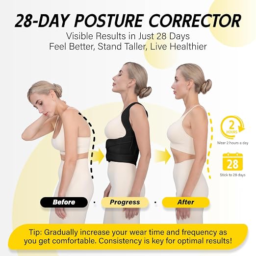 Back Brace Posture Corrector for Women & Men, Adjustable Full Back Support, Shoulder Straightener for Upper & Lower Back Pain Relief-Scoliosis, Hunchback, Waist Trainer (Medium, Balck)