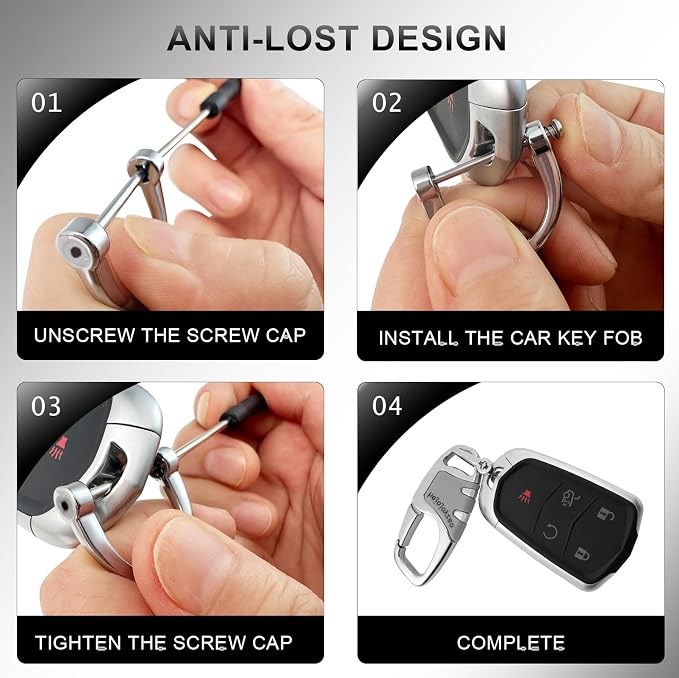 Keychain Carabiner Clip,Heavy Duty Belt Loop Car Key Ring Holder | Durable metal build, mens EDC accessory, 4 key rings, secure locking D-ring, fits belt loops, holds home, car key fobs
