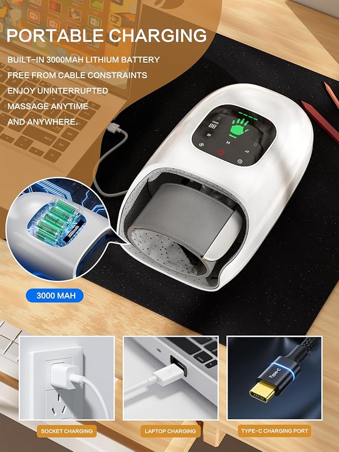 FadFun Hand Massager with Heat and Compression,Hand Massage for Hot and Cold Therapy Relief, Wrist Massager for Arthritis and Carpal Tunnel Relief,6 Modes and 6 Intensity Levels,Gifts for Mom Dad