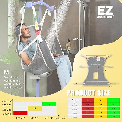 Universal Full Body Patient Lift Sling with Commode Opening for Elderly & Disabled, Safe Working Load 500 lbs, Medium Grey