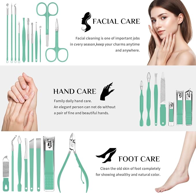 MINKINH 26-Piece Travel Manicure Set, Portable Nail Kit for Men and Women | Carbon Steel Nail Clippers, 410 Stainless Steel Tools, PU Storage Case for Luggage, Backpack, Gym Bag and On-the-Go Care
