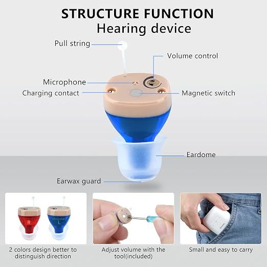 Hearing Aids for Seniors Severe Hearing Loss, Hearing Aids for Seniors Rechargeable with Noise Cancelling, Otc Invisible Hearing Amplifier Magnetic Box