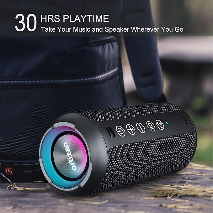 Ortizan Portable Bluetooth Speaker x Stocking Stuffers: IPX7 Waterproof, Wireless, Big Sound, Deep Bass, Dual Pairing, 30H Playtime, White Elephant Gift for Adults Men Women Teen Boys Girls (Black)