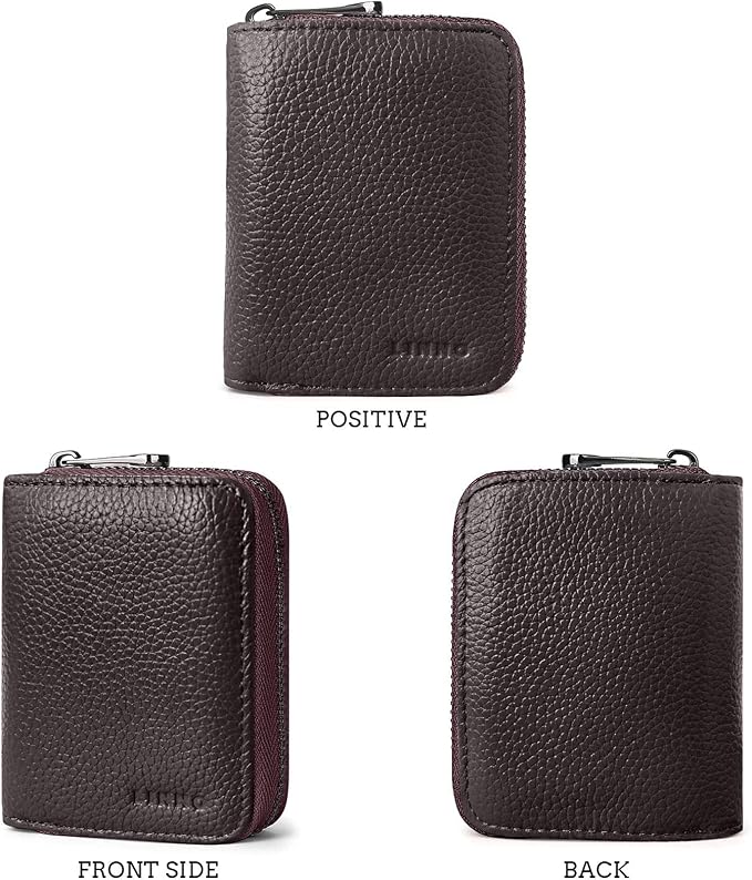 Linno RFID 20 Slots Credit Card Holder Genuine Leather Small Wallet for Women or Men with Zipper
