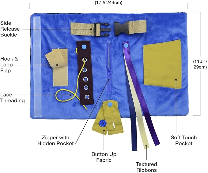 Modaliv 2-in-1 Sensory Fidget Blanket & Calming Muff, Blue | Alzheimer's & Dementia Activity Mat for Adults, Anxiety Relief, Therapeutic Tactile Sensory Engagement