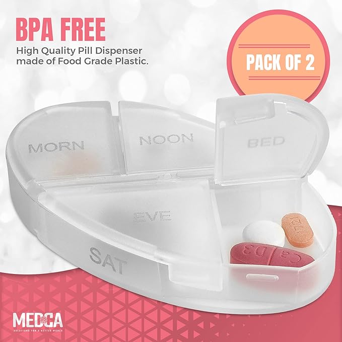 Stackable Daily Pill Organizers - (Pack of 2) Weekly Medication Reminder with 7 Individual Stacking Cases - AM/PM Pill Boxs with 4 Times a Day, a Everyday Medicine Organizer, Silver